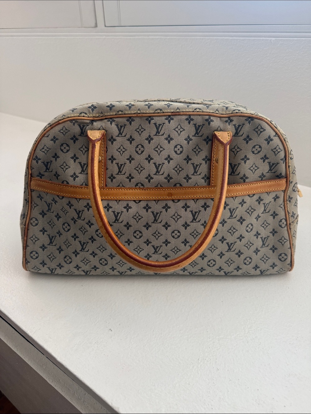 Louis Vuitton Gray Monogram Satchel with Tan Trim and Handles